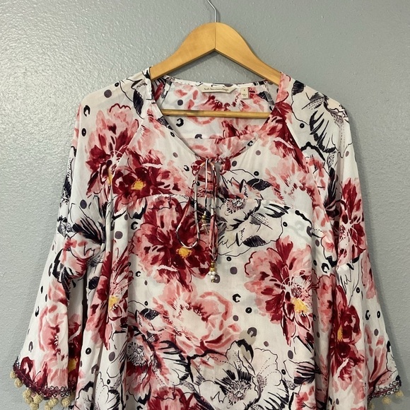 Soft Surroundings Womens Sz Small Floral Print Boho Blouse 3/4 Sleeve - Picture 2 of 10